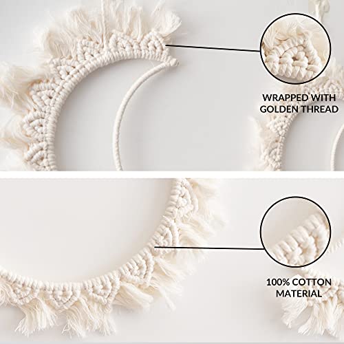 Orangesce 5Pcs Boho Moon Phase Decor, Unique Elegant Tapestry,Macrame Wall Hanging Aesthetic,White Cotton Cord Handmade Bohemian Home Decor,Chic Room Decor,Ornament Decoration Art Craft Gift (White) #TOP5