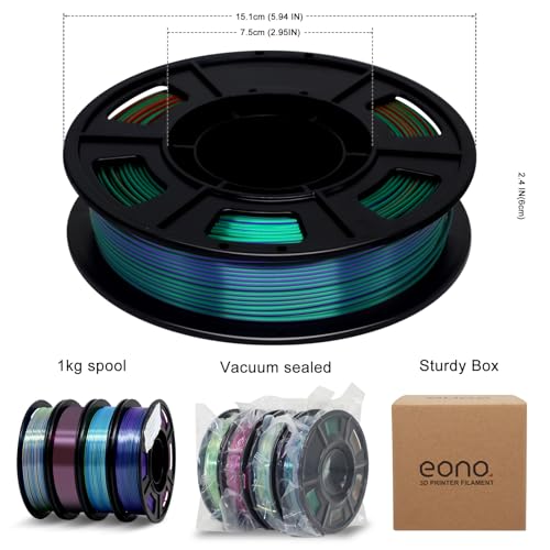 Eono 3D Printer Filament 1.75mm Tri-Color Filament PLA Filament Coextrusion Rainbow Filament, 250g*4 3D Printing Filament Sample Pack. - Image 5