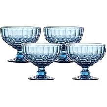 VanEnjoy Deep-blue Vintage Pressed Pattern Glass Ice Cream Cups/Dessert Bowls - Set of 4,12 Oz