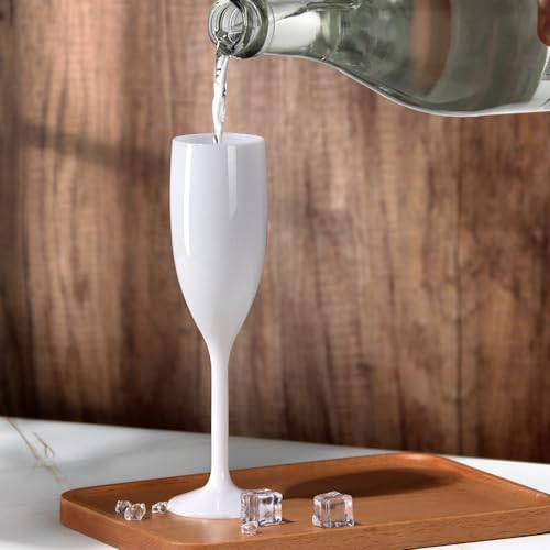 Coupe de champagne réutilisable en acrylique blanc au design épuré pour réception