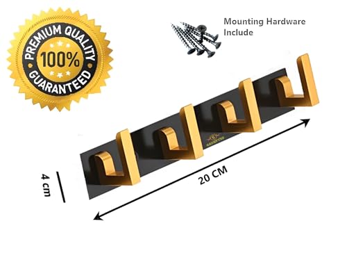 Image of Heavy Duty L Type Stainless Steel Cloth Hanger Suitable for Bathroom Bedroom Kitchen Wall Hook Rail Hanging Scarf Coat Keys Tie, Towel, Robe Hanger (Pack of 3, 4 Pin Black Gold)
