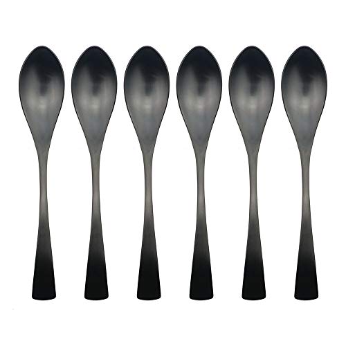 BRIIEC 6 Pieces Matte Black Teaspoon Set 18/10 Stainless Steel Spoon Set for Ice-cream, Tea, Coffee and More
