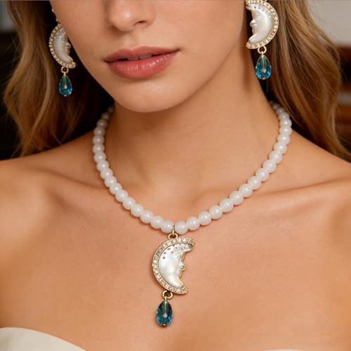 Collar y pendientes de perlas blancas para un estilo retro elegante 5
