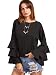 SheIn Women's Round Neck Ruffle Long Sleeve Blouse - Black XX-Large