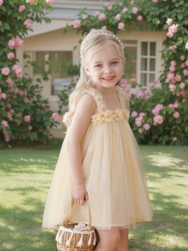 Miipat Robes Bébé Fille Jeune Enfant Princesse Tulle Tutu Robe vec Ceintures de Tête Florale pour Gâteau Cassé Fête d'anniversaire Prise de Photos Mariage Beige 110 3-4 Ans – vue 2