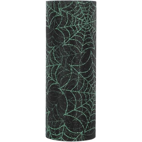 Cabilock Cinta de Organza para Halloween 15 CM X 10 Yardas Malla de Telaraña Decorativa Negra y Verde Telaraña Delicada para Decoración de Exteriores y Manualidades