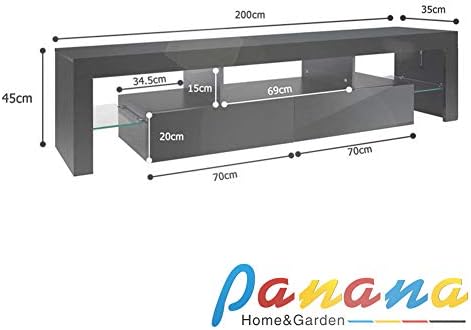 Modern White 200CM TV Cabinet for 65 to 80 inch TV With RGB LED Lights High Gloss Front TV Stand Living Room Furniture TV Cabinets (White)
