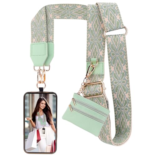 Image of XANGNIER Clip and Go Strap for Phone with Wallet Crossbody, Phone Strap with Zippered Wallet, Adjustable Anti Theft Cellphone Lanyard for Women, Cellphone Chain Accessories,Multicolor 24
