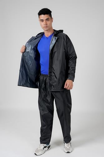 Image of TAGAS Men's Raincoat ||Waterproof for Bike ||Reversible Double Layer with Hood || Set of Top and Bottom With Cap rain Wear