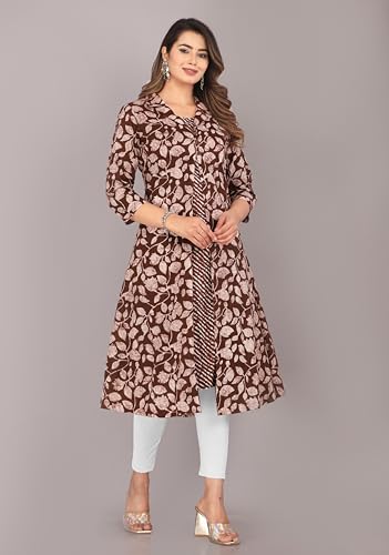 Image of KANNAHI Women Pure Cotton Printed Straight Calf Length Regular Jaipuri Kurta and Shrug Set with Floral Print for Womens & Girls Grey