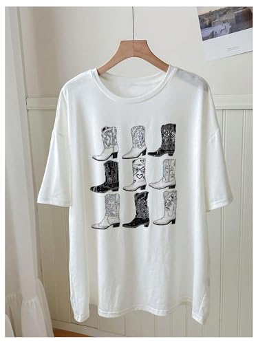 Image of RoseSeek Women's Graphic Letter Tee Crew Neck Trendy Summer Vintage T Shirt