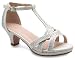OLIVIA K Girl's Glitter Leatherette Open Toe Strappy Ankle T Strap Kitten Heel Sandal (Toddler/ Little Girl)