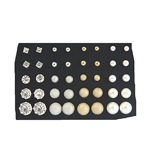 20 Pairs Stud Earrings Crystal Pearl Earring Set Ear Stud Earring for Women Men Silver and Gold