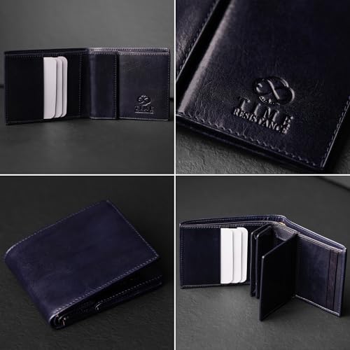 Image of Time Resistance Leather Men's Wallet - Minimalist Wallet Design with Credit Card Holder, Magnetic Coin Holder, and Cash Slots (Blue)