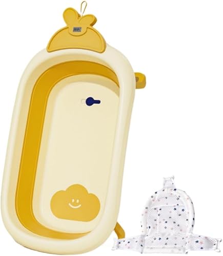 LIVIA ベビーバス 折りたたみ式 ソフトタブ 赤ちゃん 新生児 乳幼児 沐浴 洗い桶 ベビー お風呂 ソフトタブワイド バスタブ コンパクト 折りたたみ 折り畳み 赤ちゃん用 沐浴用 ソフトバケツ 桶 通気性・排水性に優れ温度計&止水栓付 (イエロー,