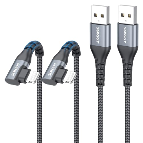SUNGUY USB-A to Lightning Cable [1FT 2-Pack] Right Angle, MFi Certified USB to Lightning Short...