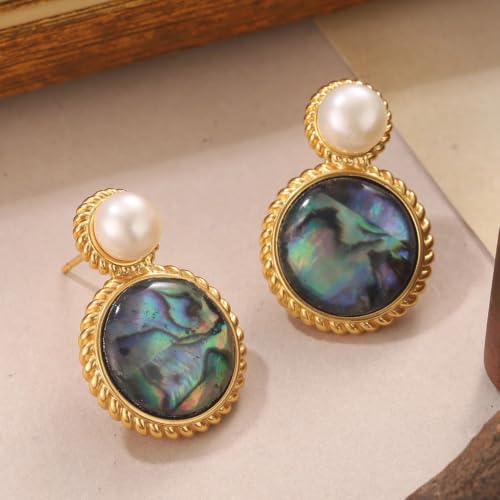 Boucles d'oreilles perles et ormeaux | Bijoux vintage ronds - 7