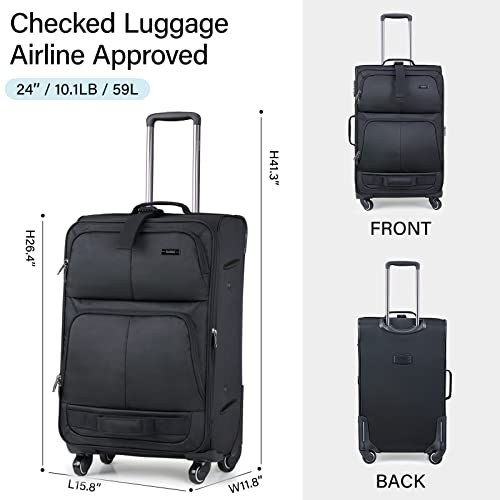 Hanke Multi-Function 24" Softside Expandable Checked In Suitcase With Spinner Wheels, Lightweight Upright Luggage With Tsa Lock,Rolling Travel Luggage For Woman & Men, 24-Inch(Black) #TOP1