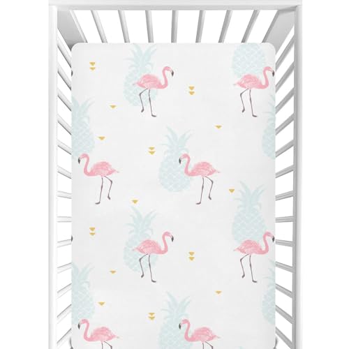 Image of CaTaKu Baby Crib Sheets Cute Pineapple Flamingo Hawaii Mini Crib Sheets Fitted for Girls Boys,Neutral Soft Toddler Mattress Bed Sheets for Crib,28 inchx 52 inch