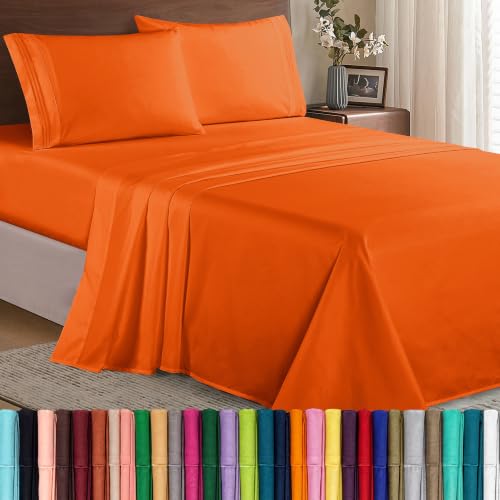 Image of Elegant Comfort Luxury 1500 Premium Hotel Quality Microfiber 4-Piece Sheet Set - Wrinkle Resistant, All Around Elastic Fitted Sheet, Deep Pocket up to 16 inch, Queen, Orange , Modern