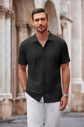 COOFANDY Mens Casual Button Down Shirt Short Sleeve Wrinkle Free Shirts Summer Shirt2