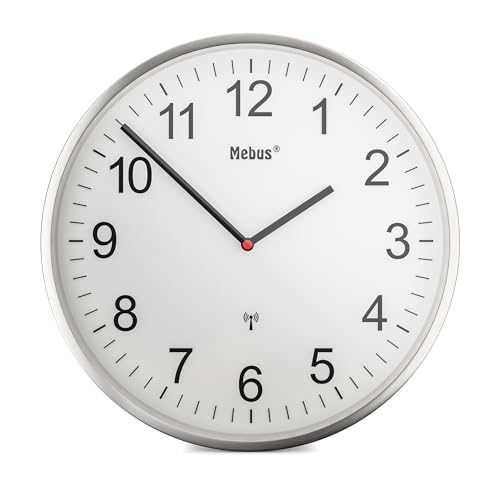 Mebus Funkwanduhr mit hochwertigem Aluminium-Rahmen und klassischen, gut...