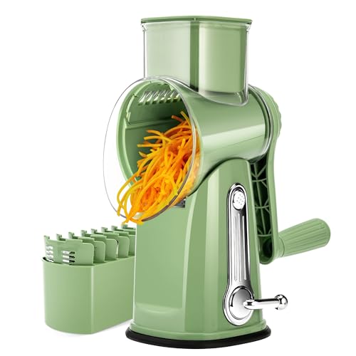 SUSTEAS Rotary Cheese Grater with Handle - Vegetable Shredder with 5 Well-designed Blades & Strong...