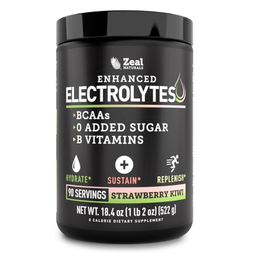 Image of Zeal Electrolyte Powder - 90 Servings | Keto Electrolytes Powder | Zero Sugar, BCAAs, B-Vitamins | Potassium, Zinc, Magnesium | Hydration Powder Recovery Drink | Strawberry Kiwi