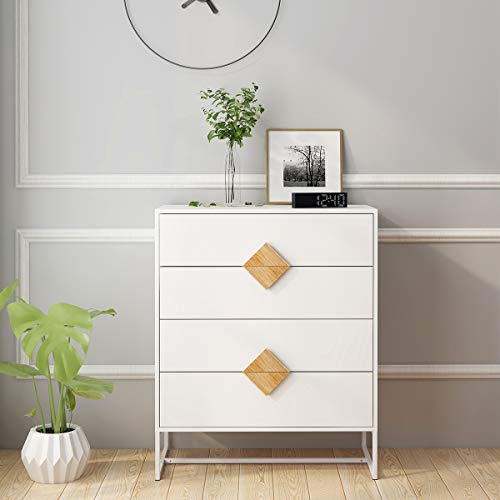 Rasoo Chest Of Drawers White 4 Drawer Dresser Chest Bedside Drawer Cabinet Storage For Bedroom With Special Shape Square Handle, 31.77” X 15.74” X 36.22” (Lxwxh) #TOP2