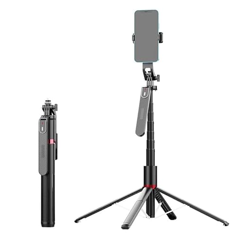 Aluminium 360° Rotating Selfie Stick Tripod with Wireless Remote & Face Tracking – Extendable to 1.6m, Lightweight, Portable, Compatible with iPhone & Android Smartphones