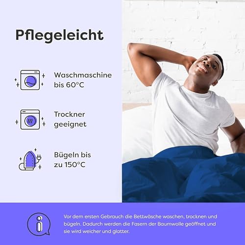 Wolkenfeld Bettwäsche 220x240 Baumwolle Reforcè Oeko-TEX – Bettwäsche-Sets Mit Bettbezug 220x240 2 Kissenbezug 80x80… – Ansicht 5