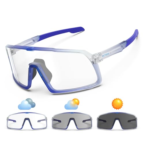 VICTGOAL Photochromic Cycling Glasses for Men Women Clear Sports Sunglasses Bike Glasses for Cycling Running Outdoor Sports (BlueTRM)