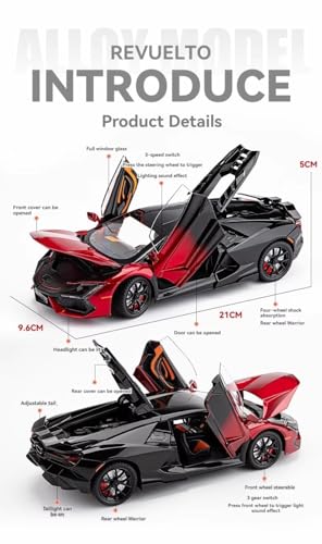 Image of 1:24 Lamborghini Revuelto Diecast Metal Pull Back Car - 4 Openable Doors with Sound & Light | Perfect Toy Decoration & Gift for Kids【Colors as Per Stock】