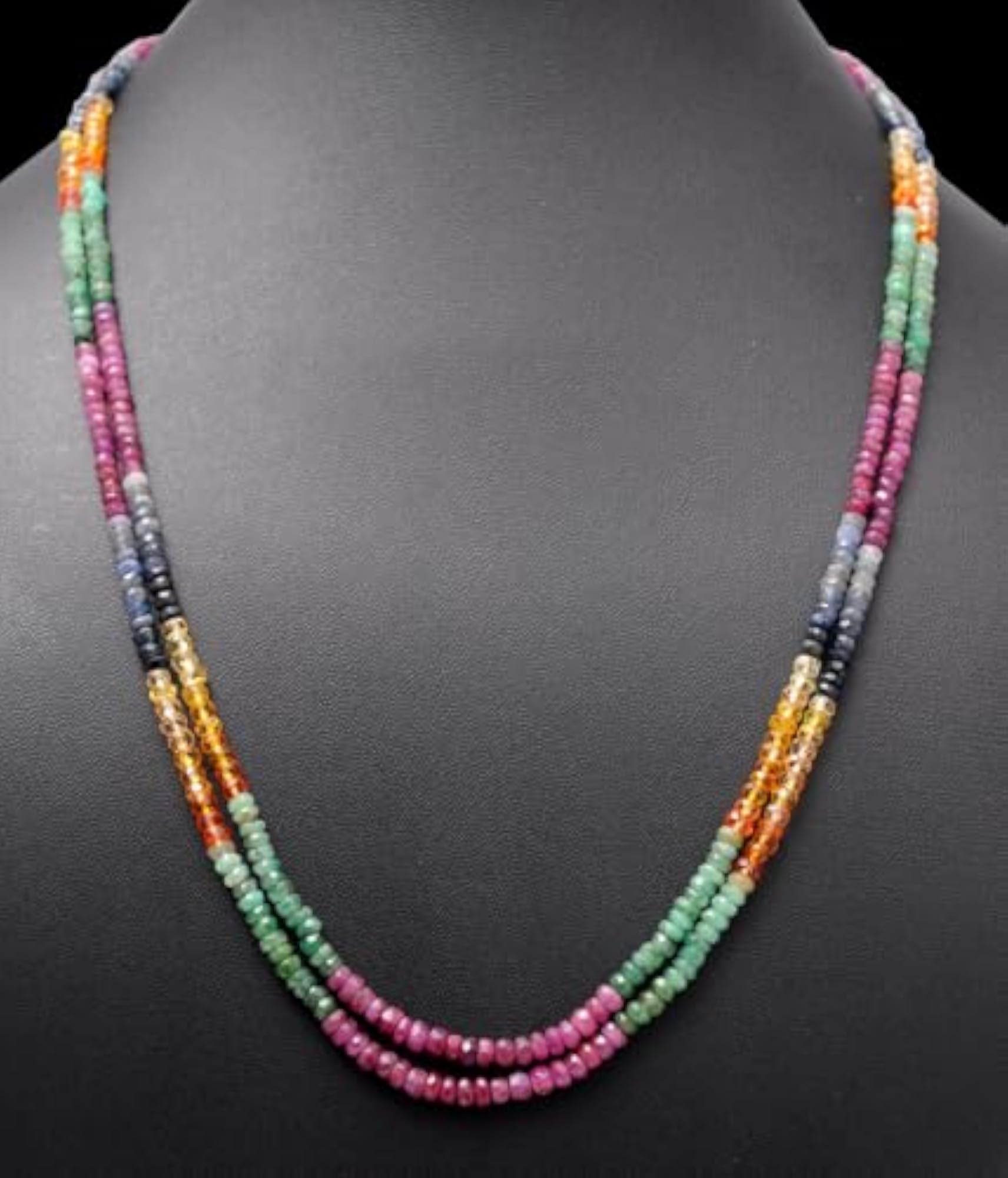 2 Layers of Ruby, Emerald & Sapphire Gemstone Necklace
