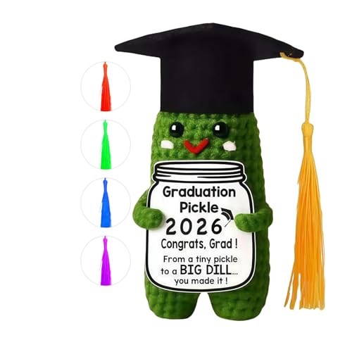 Kistreao 2026 Graduation Gift Cute Funny Handmade Crochet Pickle- Unique Grad for High School and College Graduates with 5 Color Tassels