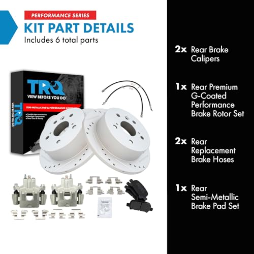 Image of TRQ Performance Rear Brake Pad and Rotor Set Semi Metallic Slotted Drilled Calipers Compatible with 2006-2007 Toyota Avalon 2006-2008 Solara