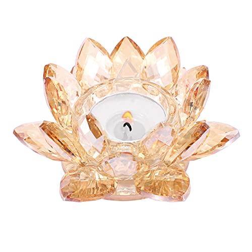 SUMTree Bougeoir en Cristal Fleur de Lotus Chandelier Support de Bougie pour Bougie Votive ou Pilier Diamètre de Bougie 4CM (Champagne Or)