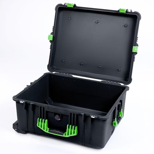 Pelican 1610 Case by ColorCase - Black - Large Sized Waterproof Case (Case Only) - Lime Green Handles & Latches
