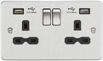 Knightsbridge FP8900BB Brushed Brass FPAV8900BB Flat Plate 115V/230V Dual Voltage Shaver Socket Black Insert, 230 V
