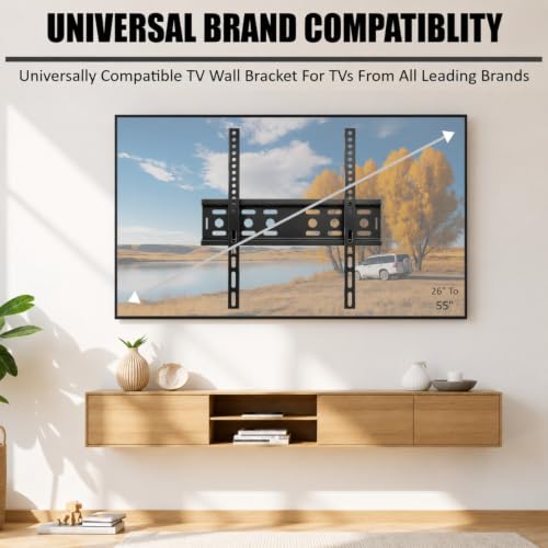 Image of Caprigo Super-Slim TV Wall Mount for 26 to 55 Inch TV's | Universal Heavy-Duty TV Wall Bracket | Fixed TV Stand for Wall (M463)