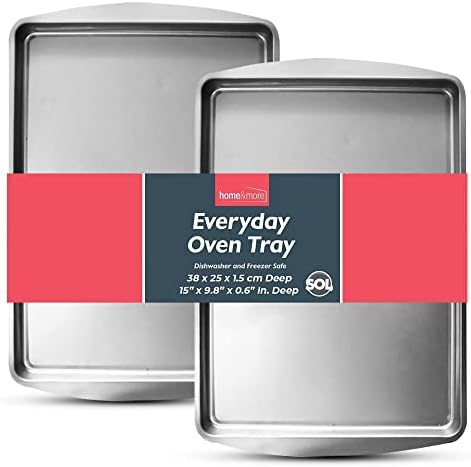 2pk SOL Everyday Large Oven Trays Set 38 x 25cm | Durable Flat Stainless Steel Baking Trays for Oven | Baking Sheets Pan Cooking Trays for Oven | Bakeware Tins and Trays | Baking Tins + SOL Notebook