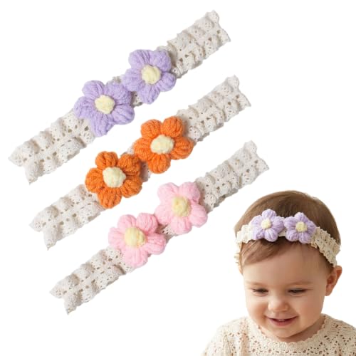 FIQLUL 3 Piezas Diadema Bebe Niña de Nailon Suave, Cintas para la Cabeza Elásticas y Sin Marcas, Accesorios para el Pelo de Recién Nacido y Bebés 0-3 Años, Colores Rosa, Naranja y Púrpura