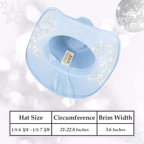 Image of Keilin Rhinestone Cowgirl Hat Disco Cowboy Hat Felt Western Nashville Bachelorette Party Hat for Teens and Adults