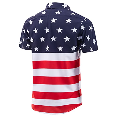 Euow American Flag Button Down Patriotic Hawaiian Shirts For Men Short Sleeve Usa 4Th Of July Shirts(Patriotic-Red,M) #TOP2
