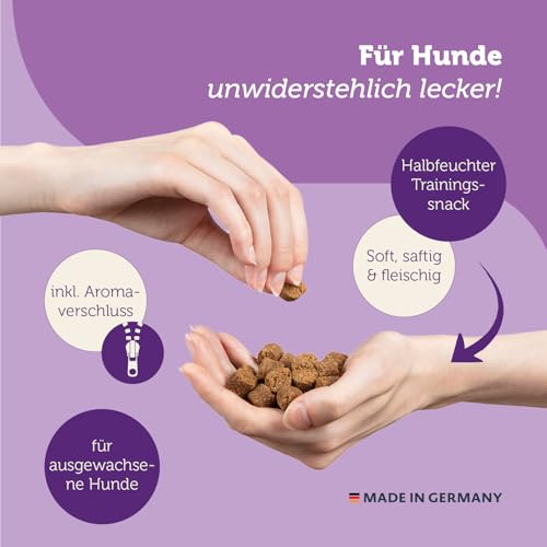 MERA Snacker Lamm & Lachs (je 1 x 200g), weiche Hundeleckerli getreidefrei | Hunde Leckerlis ideal fürs Training oder als Hundesnack | kalorienarme Leckerli Hund | Soft Dog Treats