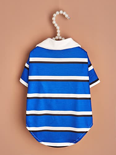 Qwinee Striped Dog Polo Shirt Puppy Clothes Dog Tee Shirt Stretchy Casual Pet Shirt For Small Medium And Large Cats Dogs Kitten Blue L #TOP2