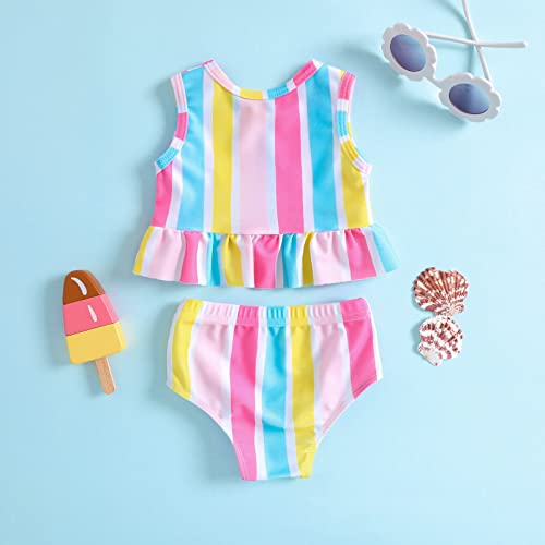 Toddler Girls Swimsuit Cute Ruffle 2 piec𝐞 Tankni Top and Bikini Bottom Swimwear Baby Girl Bathing2