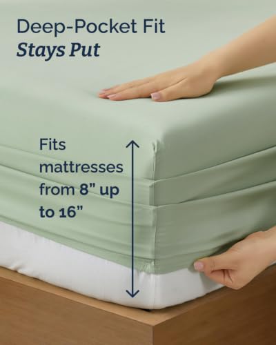 Image of Twin 4 Piece Bed Sheet Set - Soft, Breathable & Cooling Sheets - Eucalyptus