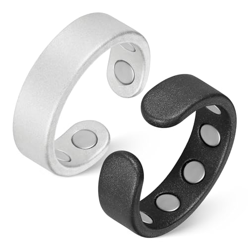 Jeracol Calmara Lot de 2 bagues magnétiques pour femme avec aimants ultra puissants 9X, 99 % cuivre avec boîte cadeau et taille réglable, 2.36 inch, Cuivre