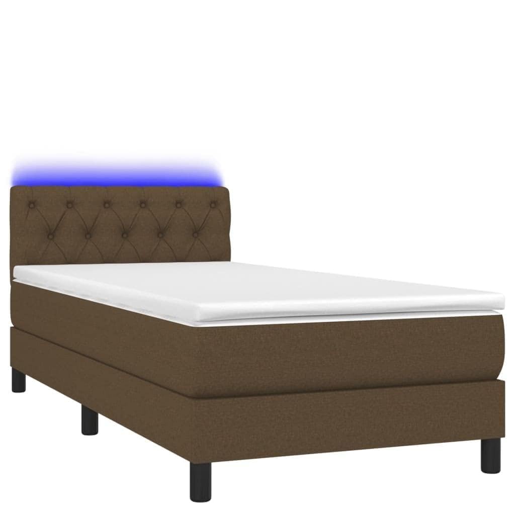 Cama con somier de 80 x 200 cm, color marrón oscuro, con colchón de muelles ensacados LED, cabecero regulable en altura, para jóvenes/invitados/dormitorio pequeño